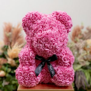 BEAR with roses - Средно МЕЧЕ от рози - Розово